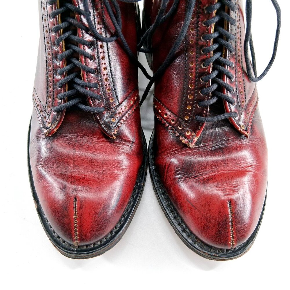 John Fluevog Burgundy Leather Brogue Wingtip Ankle Boots Pinked Lace UK5 US7 - Picture 4 of 15